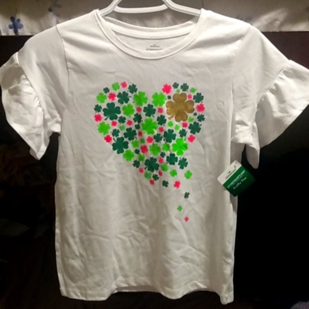 Girls Clovers in a Heart Ruffle Sleeve Tee